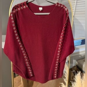 VILA Burgandy Knit Top with rhinestone sleeves. Beautiful in person